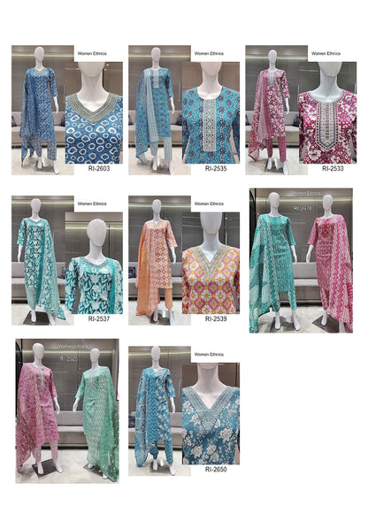 V Cut Neck 050425 Women Ethnics Readymade Cotton Pant Suits Exporter Ahmedabad