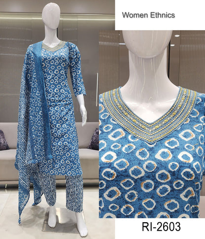 V Cut Neck 050425 Women Ethnics Readymade Cotton Pant Suits Exporter Ahmedabad