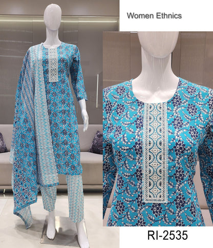 V Cut Neck 050425 Women Ethnics Readymade Cotton Pant Suits Exporter Ahmedabad