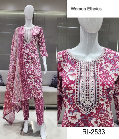 V Cut Neck 050425 Women Ethnics Readymade Cotton Pant Suits Exporter Ahmedabad