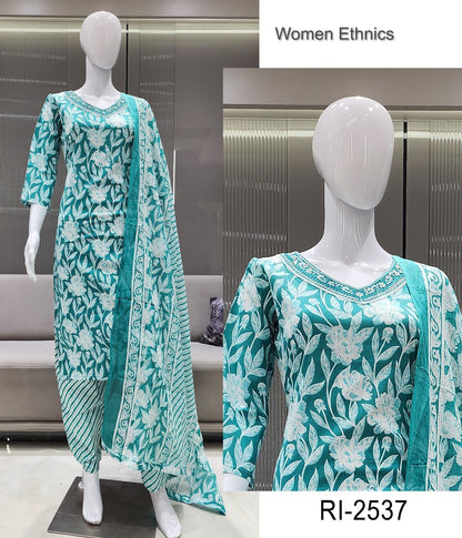 V Cut Neck 050425 Women Ethnics Readymade Cotton Pant Suits Exporter Ahmedabad