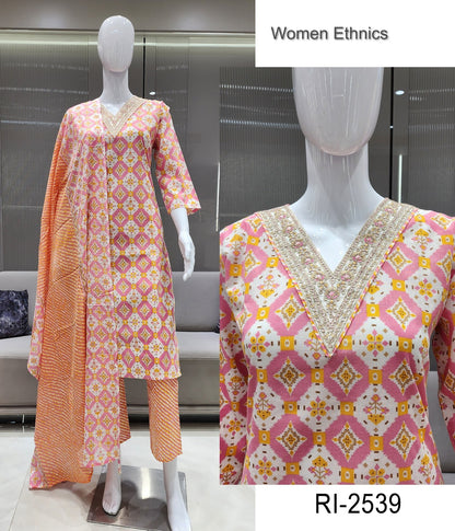 V Cut Neck 050425 Women Ethnics Readymade Cotton Pant Suits Exporter Ahmedabad