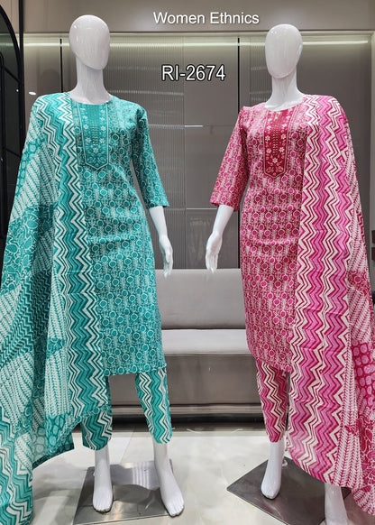 V Cut Neck 050425 Women Ethnics Readymade Cotton Pant Suits Exporter Ahmedabad