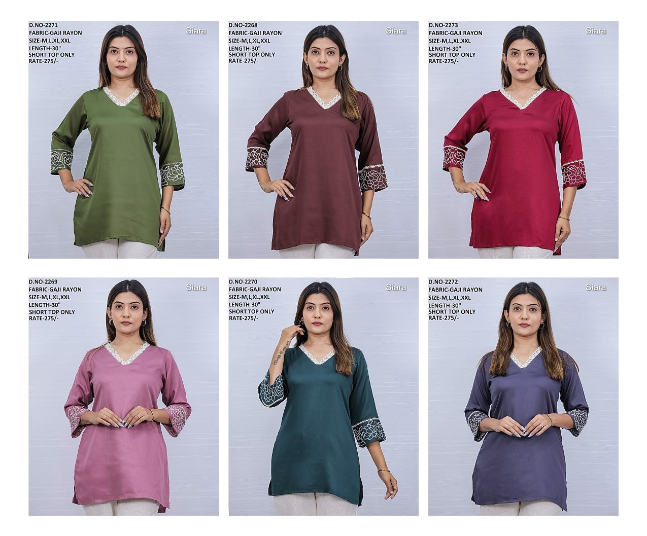 V Lace Neck Siara Rayon Short Kurtis Manufacturer Ahmedabad