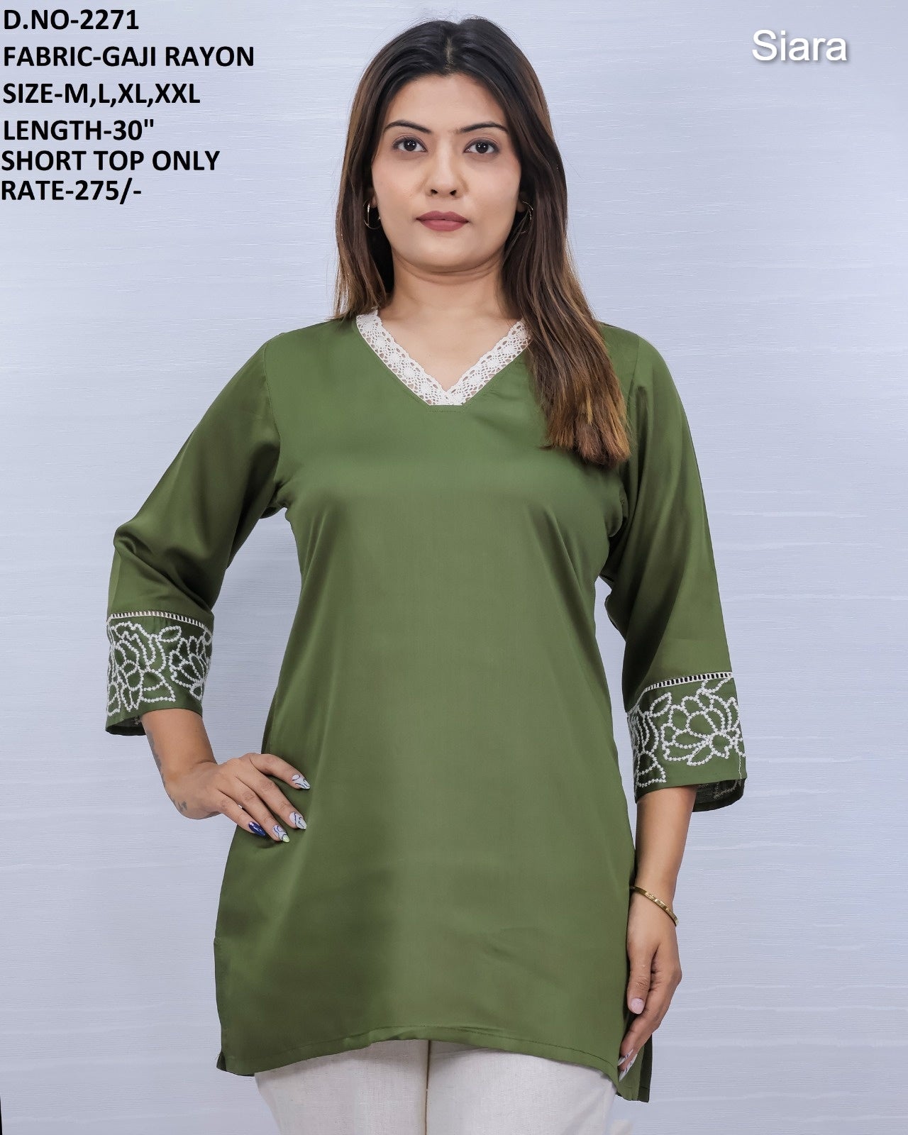 V Lace Neck Siara Rayon Short Kurtis Manufacturer Ahmedabad