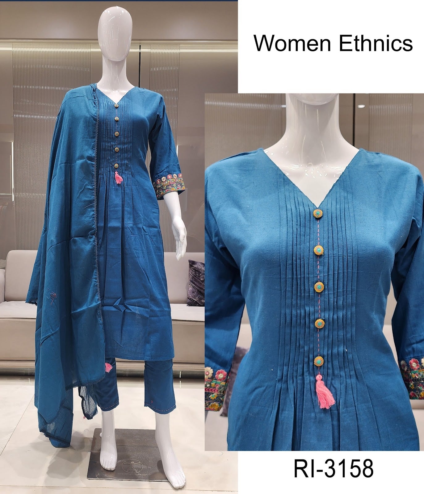 V Neck 02 Women Ethnics Soft Cotton Readymade Pant Style Suits Exporter Gujarat