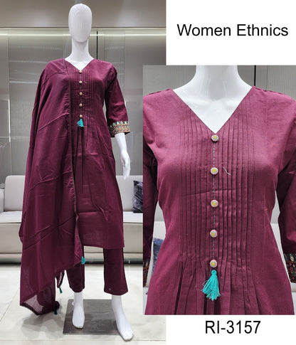 V Neck 02 Women Ethnics Soft Cotton Readymade Pant Style Suits Exporter Gujarat