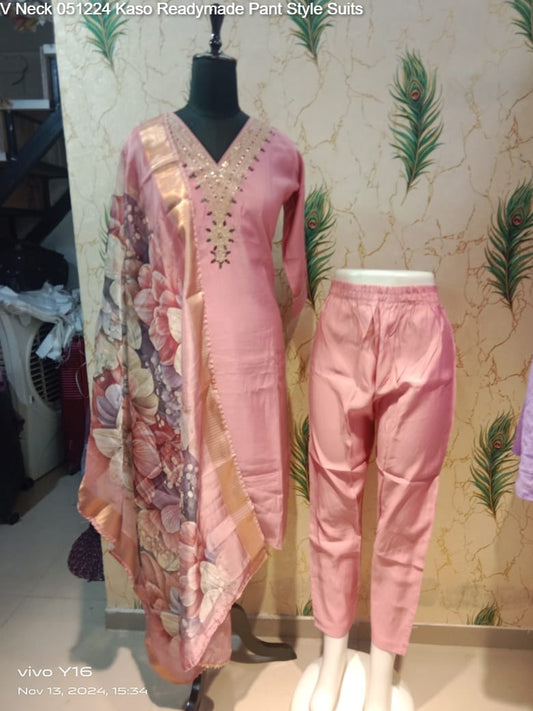 V Neck 051224 Kaso Roman Silk Readymade Pant Style Suits Supplier India