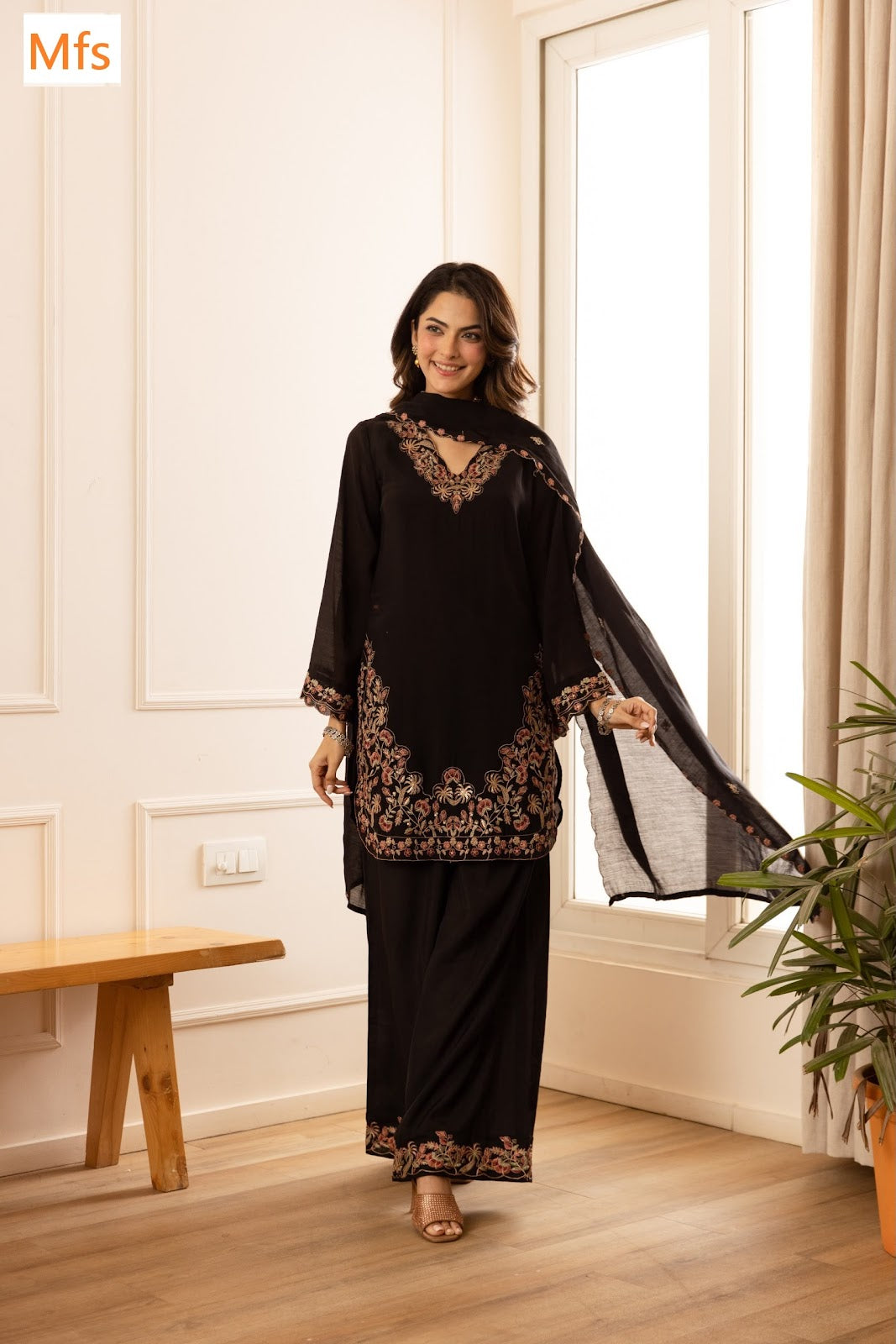 V Neck 121026 Mfs Chanderi Readymade Suits Wholesale Rate