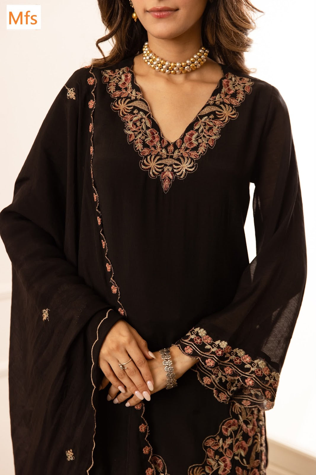 V Neck 121026 Mfs Chanderi Readymade Suits Wholesale Rate