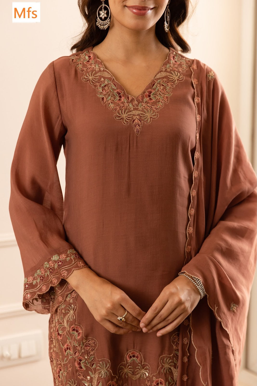 V Neck 121026 Mfs Chanderi Readymade Suits Wholesale Rate