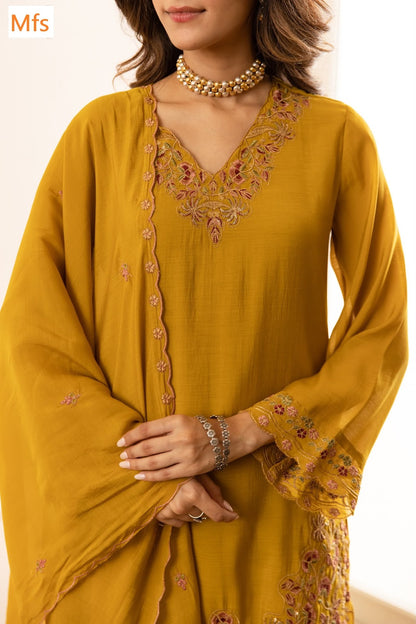 V Neck 121026 Mfs Chanderi Readymade Suits Wholesale Rate