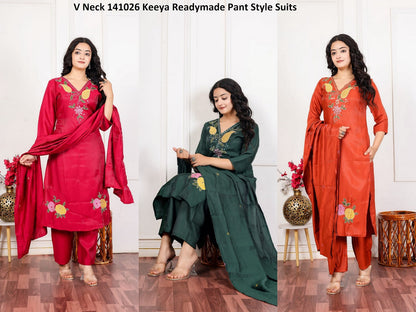 V Neck 141026 Keeya Twill Readymade Pant Style Suits Wholesaler India