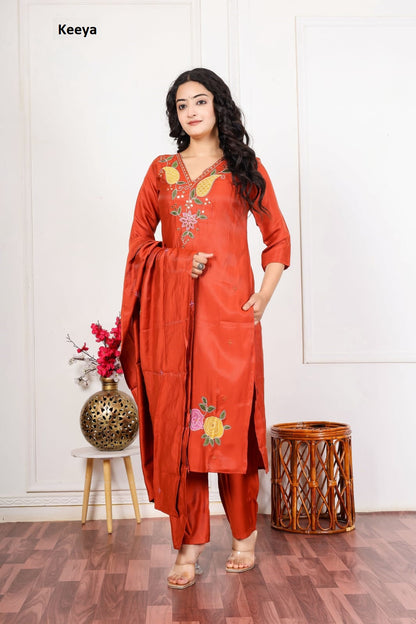 V Neck 141026 Keeya Twill Readymade Pant Style Suits Wholesaler India