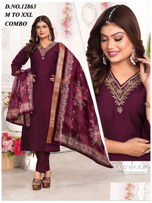 V Neck 141124 Vkh Roman Silk Readymade Pant Style Suits Manufacturer India