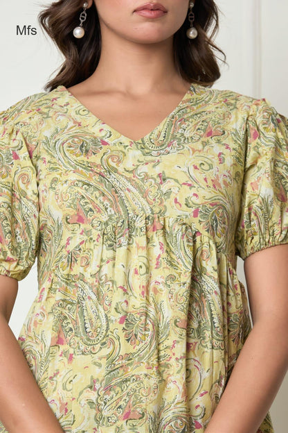 V Neck 1606 Mfs Cotton Midi Dress Wholesale Price