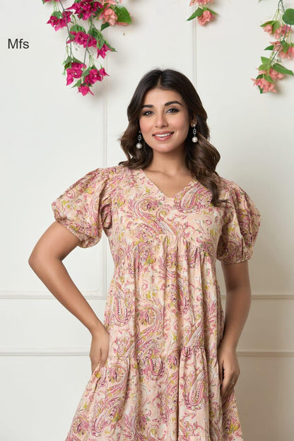 V Neck 1606 Mfs Cotton Midi Dress Wholesale Price