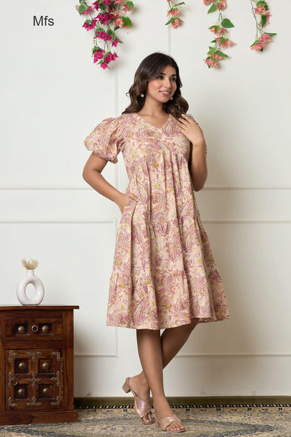 V Neck 1606 Mfs Cotton Midi Dress Wholesale Price