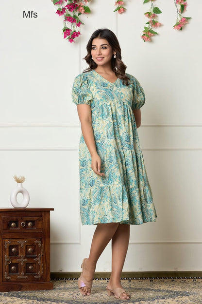 V Neck 1606 Mfs Cotton Midi Dress Wholesale Price