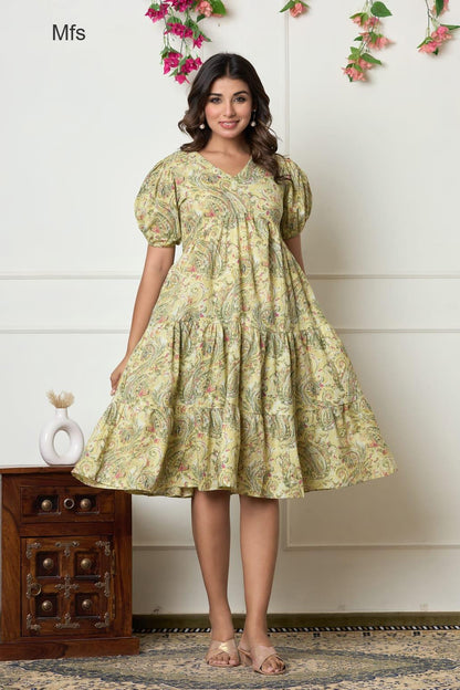 V Neck 1606 Mfs Cotton Midi Dress Wholesale Price