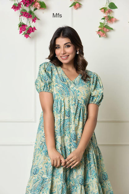 V Neck 1606 Mfs Cotton Midi Dress Wholesale Price