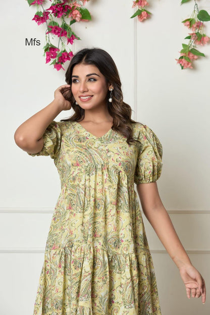 V Neck 1606 Mfs Cotton Midi Dress Wholesale Price