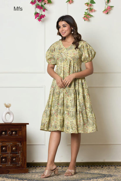 V Neck 1606 Mfs Cotton Midi Dress Wholesale Price