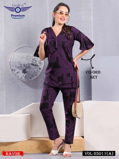 V Neck 25011 A Grab It Rayon Co Ord Set Supplier Ahmedabad