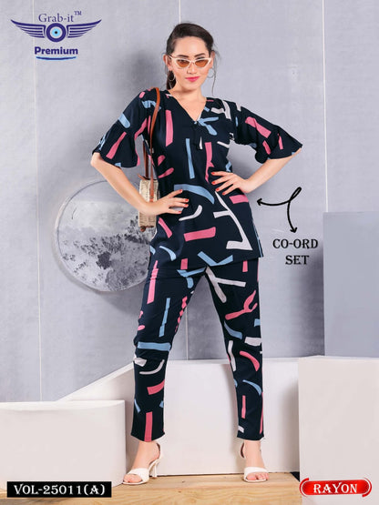 V Neck 25011 A Grab It Rayon Co Ord Set Supplier Ahmedabad