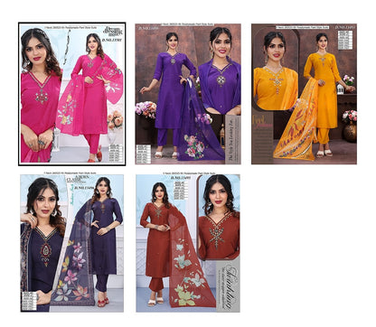 V Neck 260525 Kh Roman Silk Readymade Pant Style Suits Wholesaler Ahmedabad