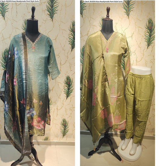 V Neck 261024 Kaso Tissue Simmer Readymade Pant Style Suits Wholesale