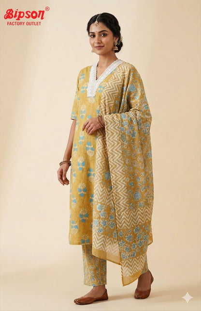 V Neck 3103 Bipson Prints Readymade Cotton Pant Suits Supplier Gujarat