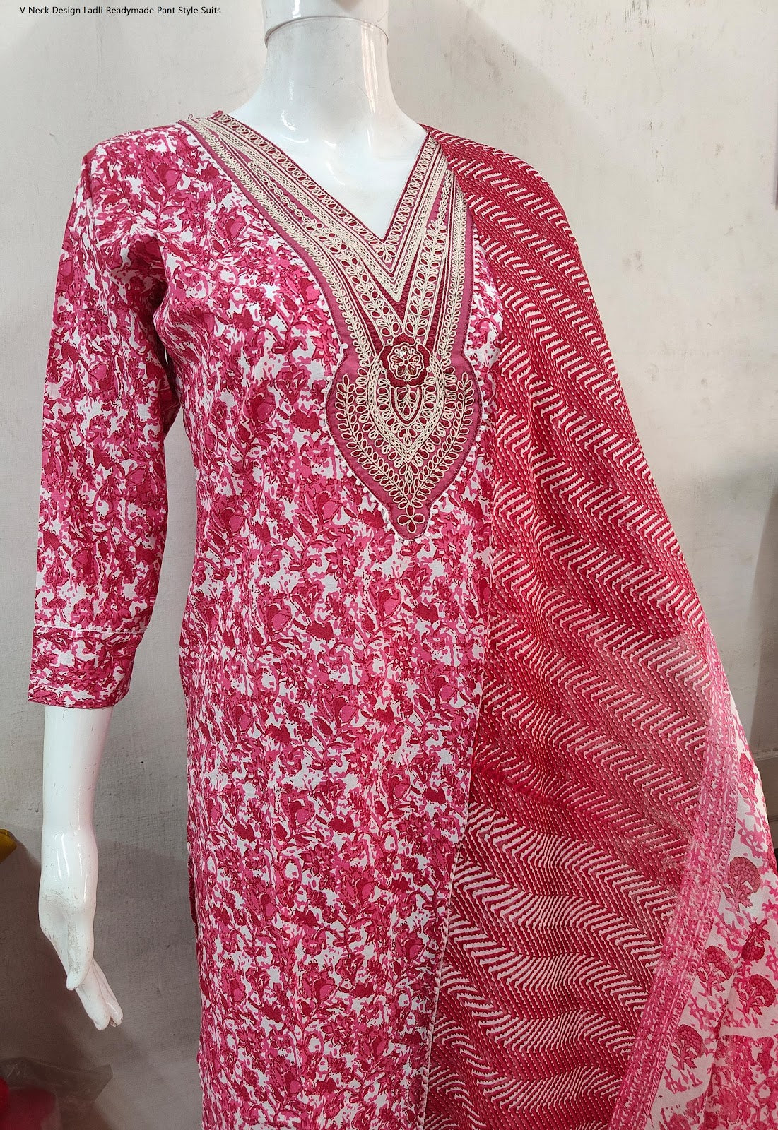 V Neck Design Ladli Cotton Cambric Readymade Pant Style Suits Supplier India