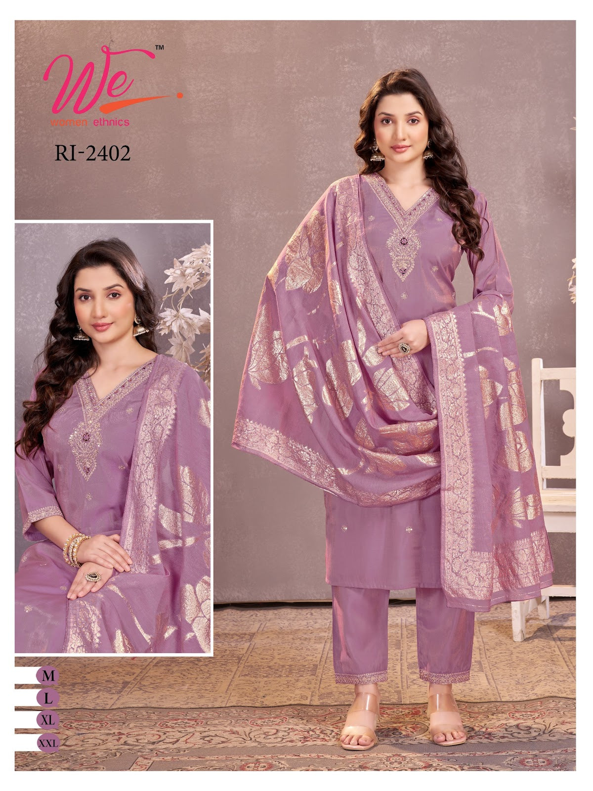 V Neck Design Women Ethnics Roman Readymade Pant Style Suits Supplier