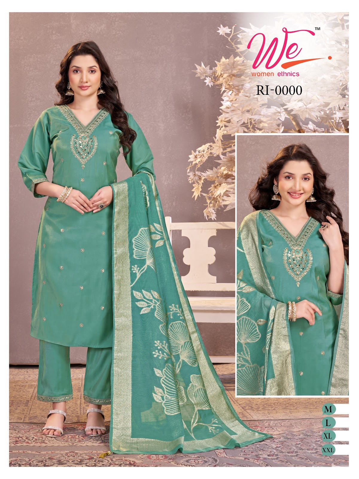 V Neck Design Women Ethnics Roman Readymade Pant Style Suits Supplier