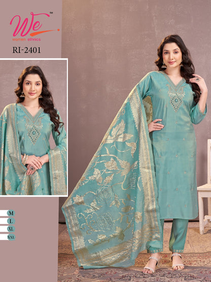 V Neck Design Women Ethnics Roman Readymade Pant Style Suits Supplier