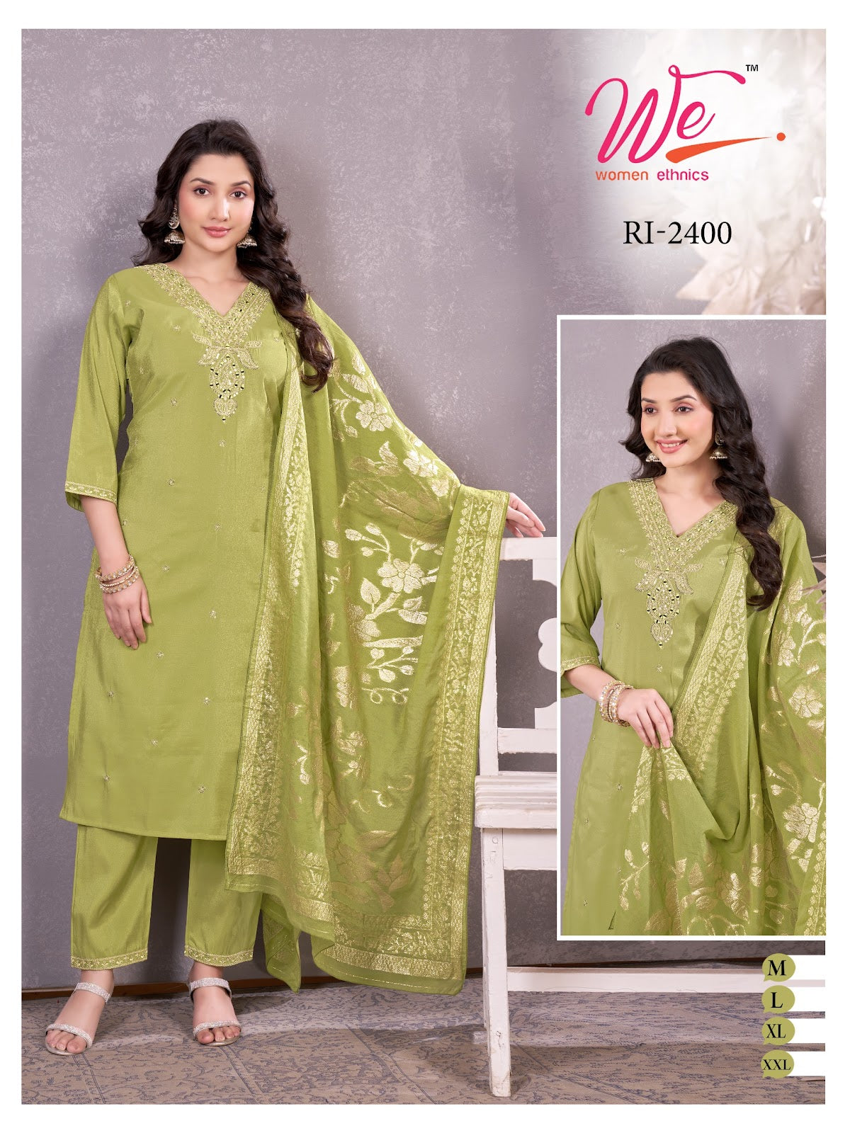 V Neck Design Women Ethnics Roman Readymade Pant Style Suits Supplier