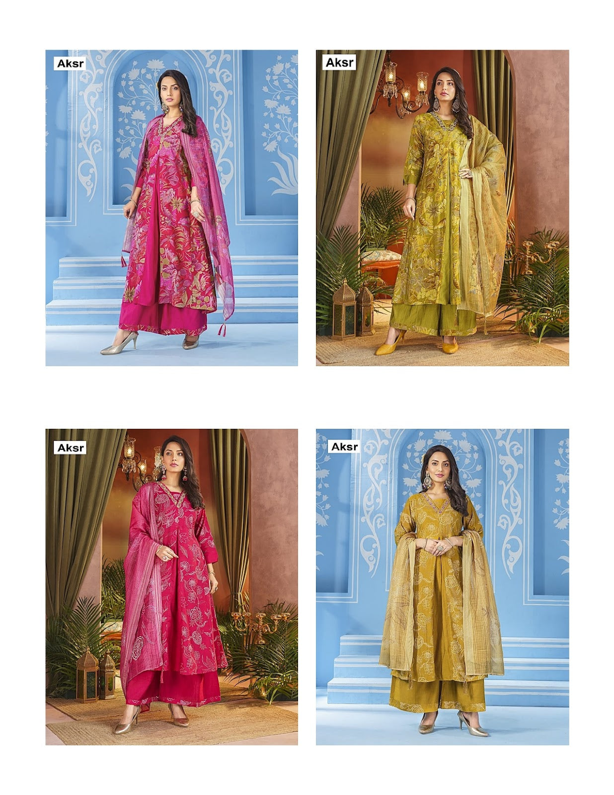 V Neck Lace Aksr Vatican Silk Readymade Plazzo Style Suits Exporter India