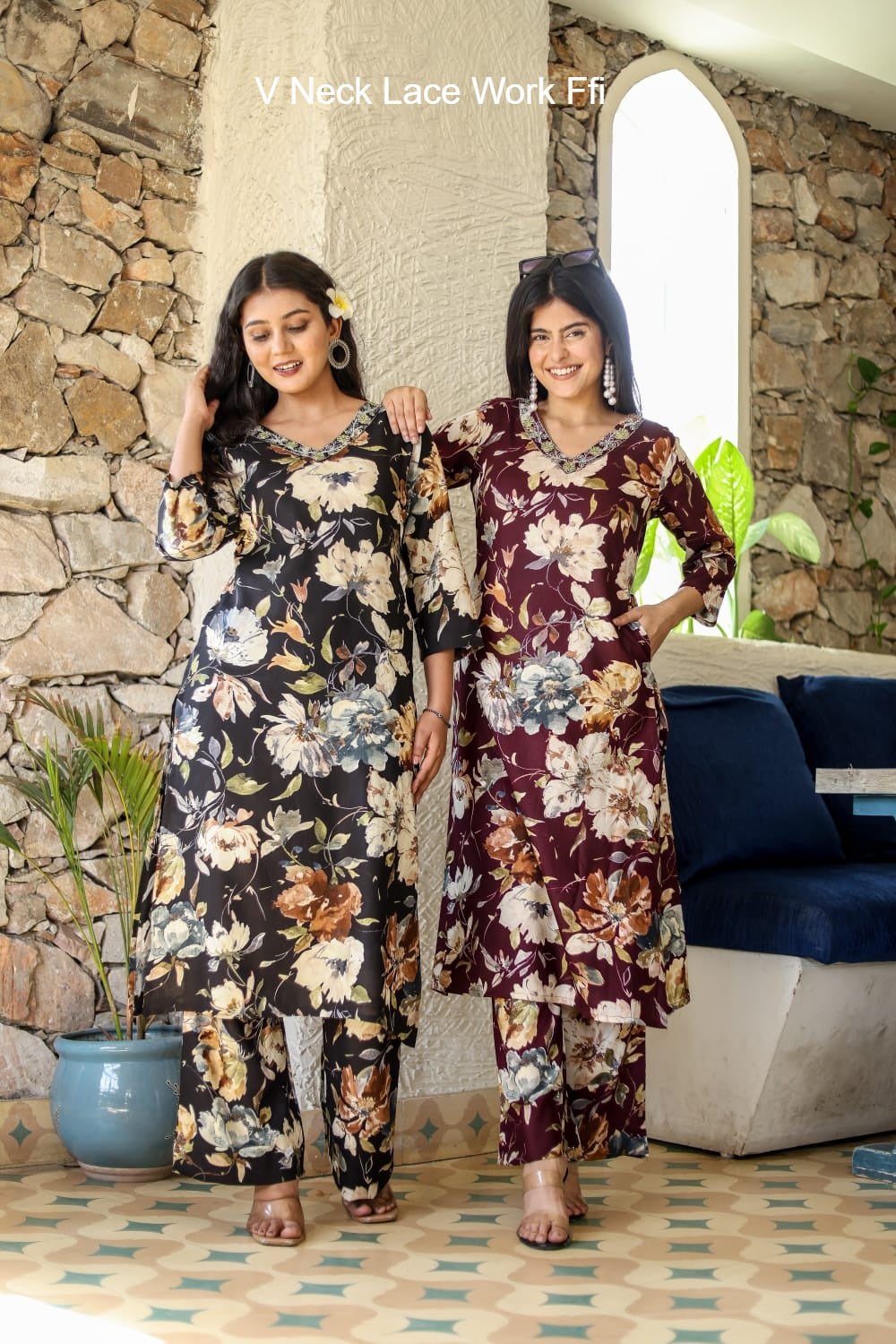 V Neck Lace Work Ffi Rayon Co Ord Set Manufacturer Ahmedabad