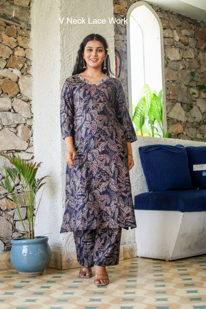 V Neck Lace Work Ffi Rayon Co Ord Set Manufacturer Ahmedabad