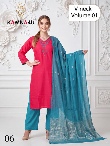 V Neck Vol 1 Kamna4U Roman Readymade Pant Style Suits Wholesaler Gujarat