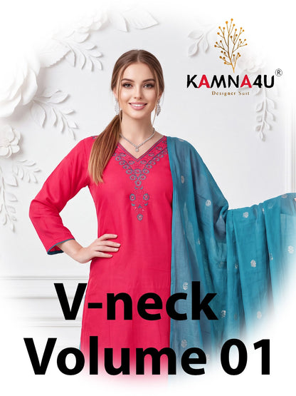 V Neck Vol 1 Kamna4U Roman Readymade Pant Style Suits Wholesaler Gujarat