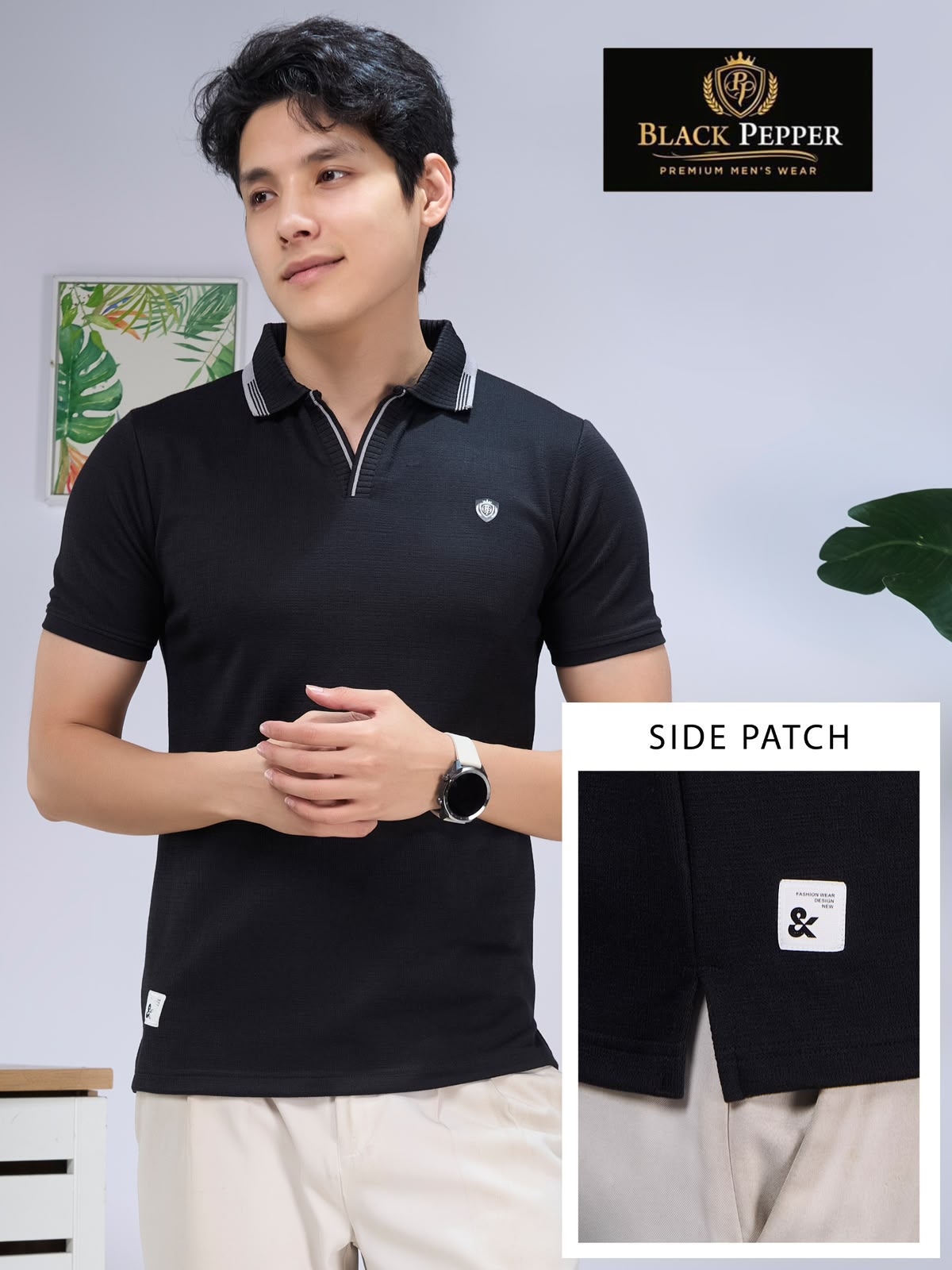 V No 354 To 361 Side Slit Black Pepper Interlock Mens Tshirts Wholesale Rate