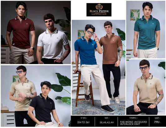 V No 354 To 361 Side Slit Black Pepper Interlock Mens Tshirts Wholesale Rate