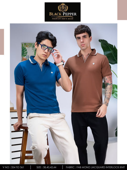 V No 354 To 361 Side Slit Black Pepper Interlock Mens Tshirts Wholesale Rate