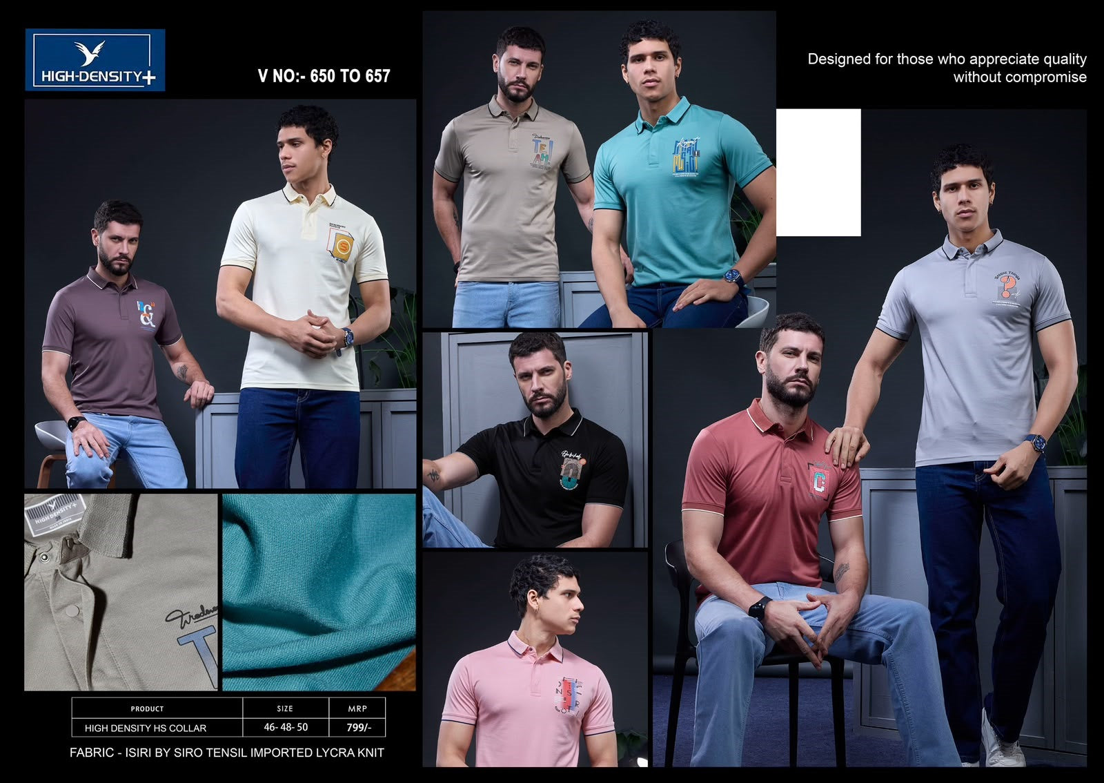 V No 650 To 657 Plus Size High Density Tencil Mens Tshirts Exporter India