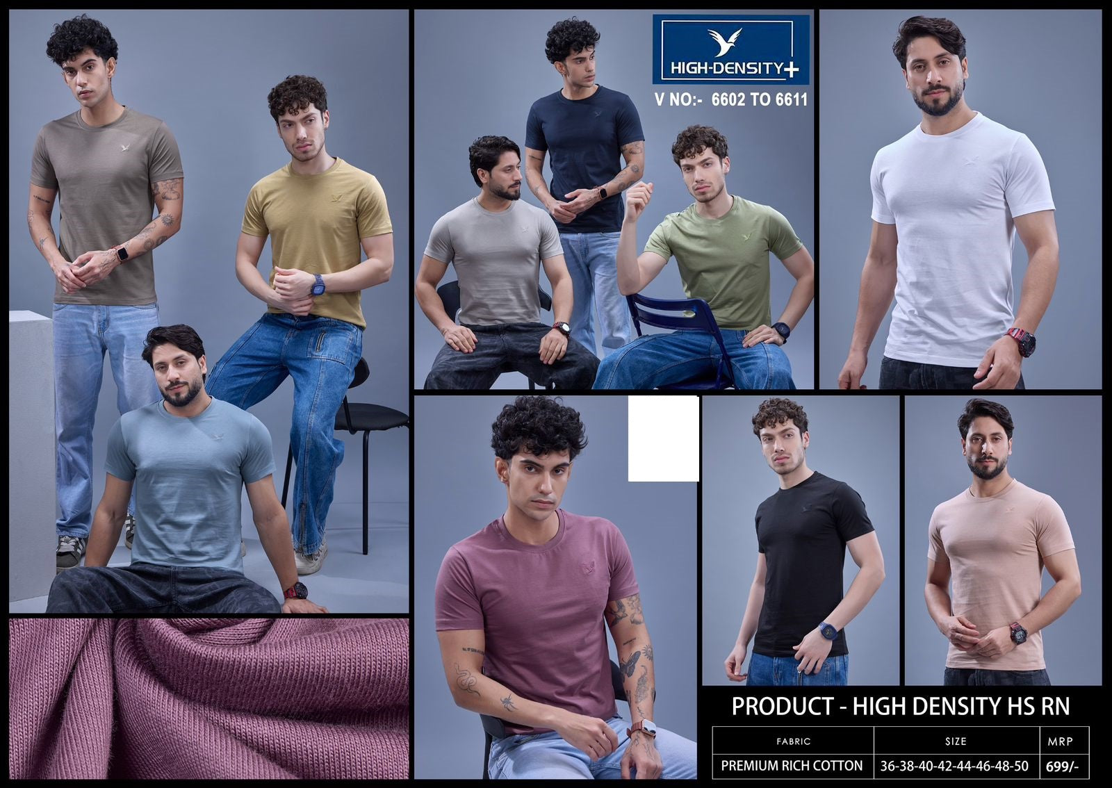 V No 6602 To 6611 High Density Cotton Mens Tshirts Supplier India