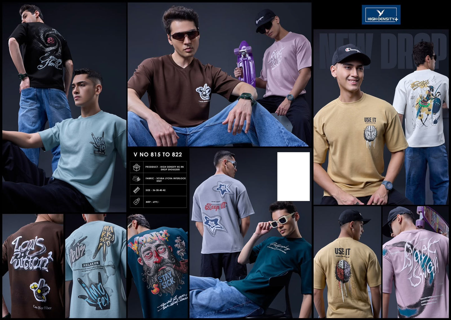 V No 815 To 822 Hd Print High Density Interlock Mens Tshirts Supplier