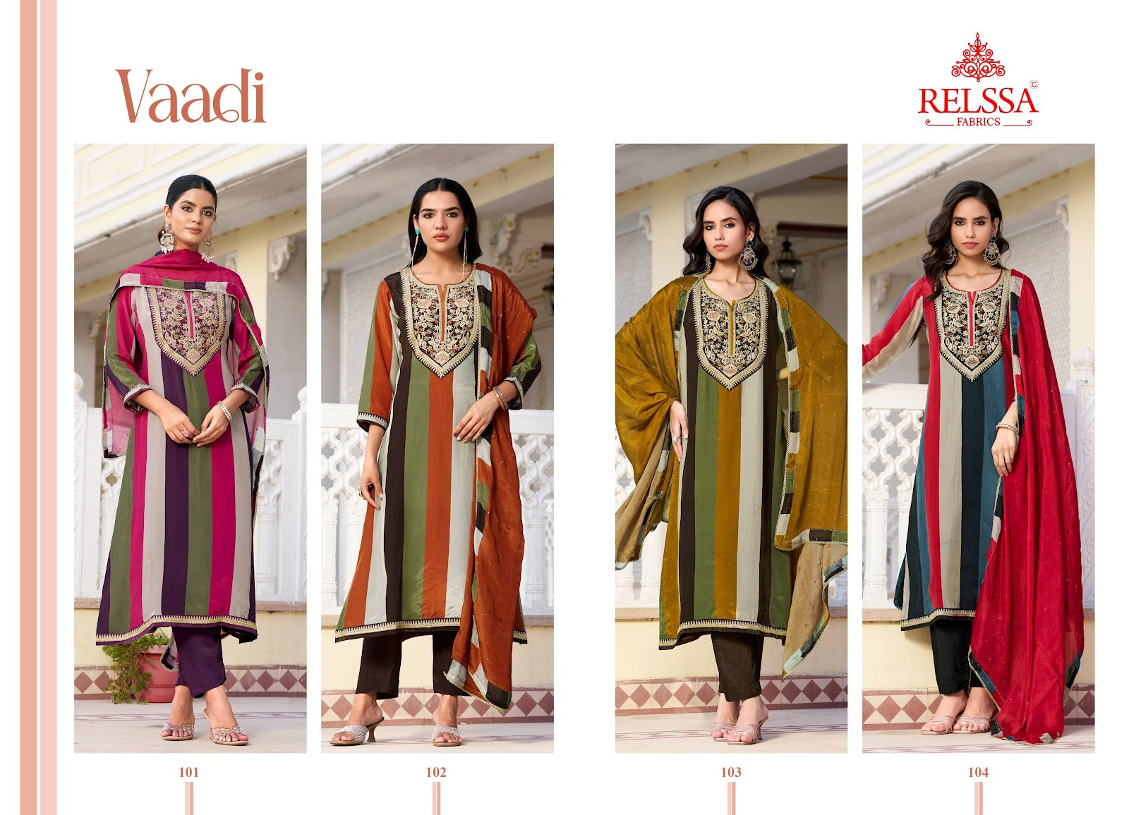 Vaadi Relssa Fabrics Natural Crape Pant Style Suits Wholesale Price