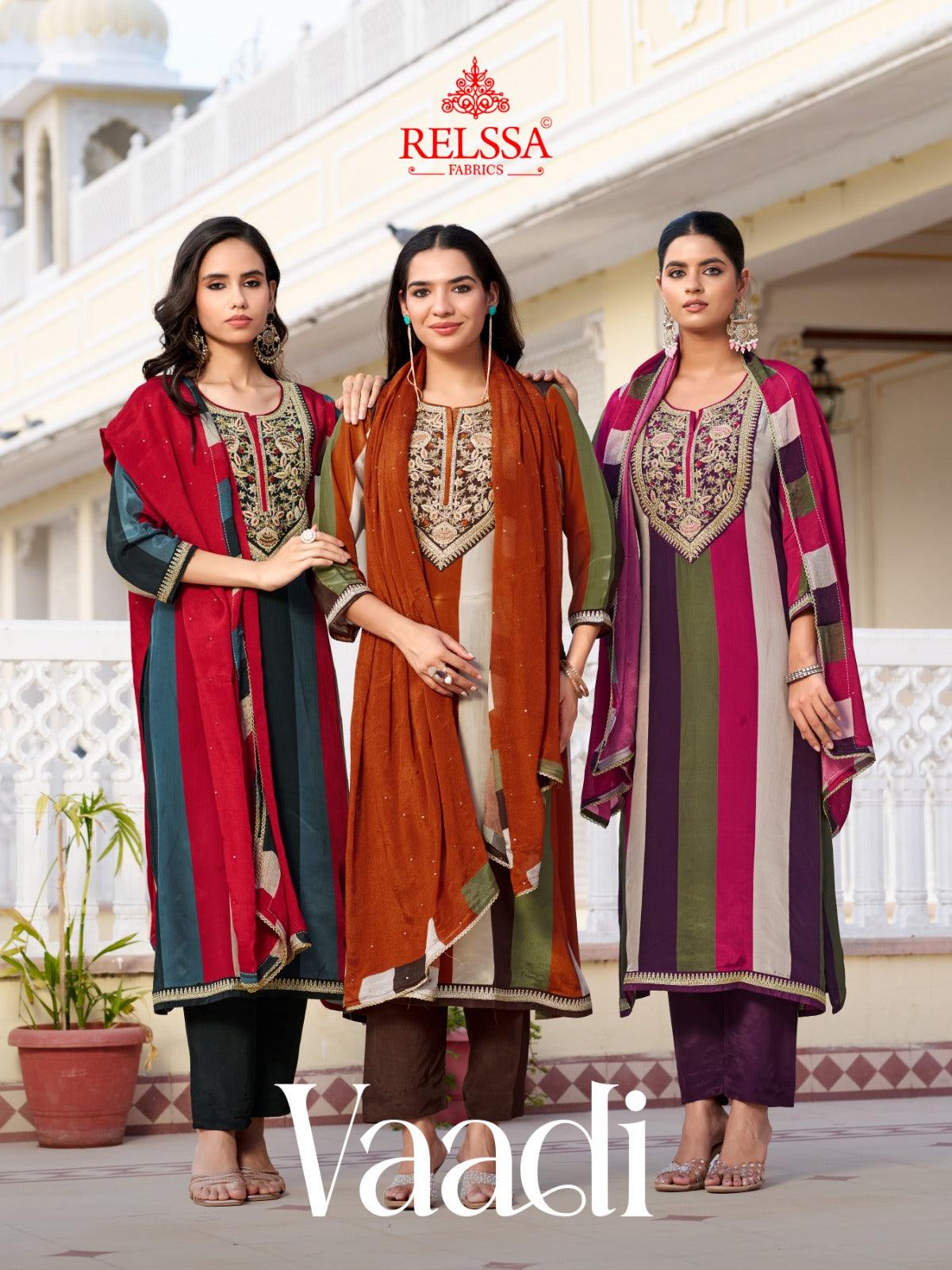 Vaadi Relssa Fabrics Natural Crape Pant Style Suits Wholesale Price